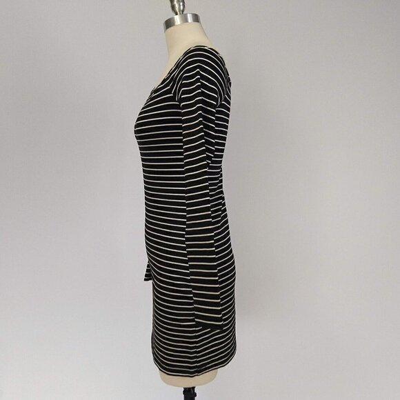 Torn Ronny Kobo Striped Cut Out Sleeve Dress Size S Cold Shoulder Black White - Picture 8 of 11